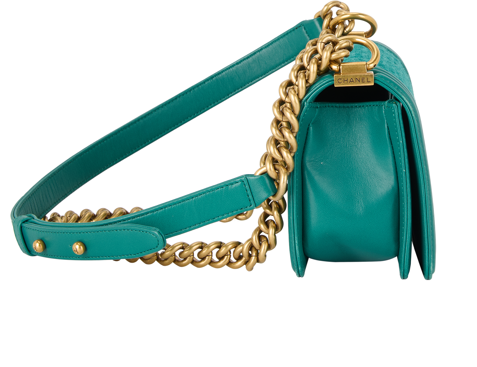 Tweed Small Boy Flap, &pound;1,700, Handbags, Green, Fabric/Leather, Side view